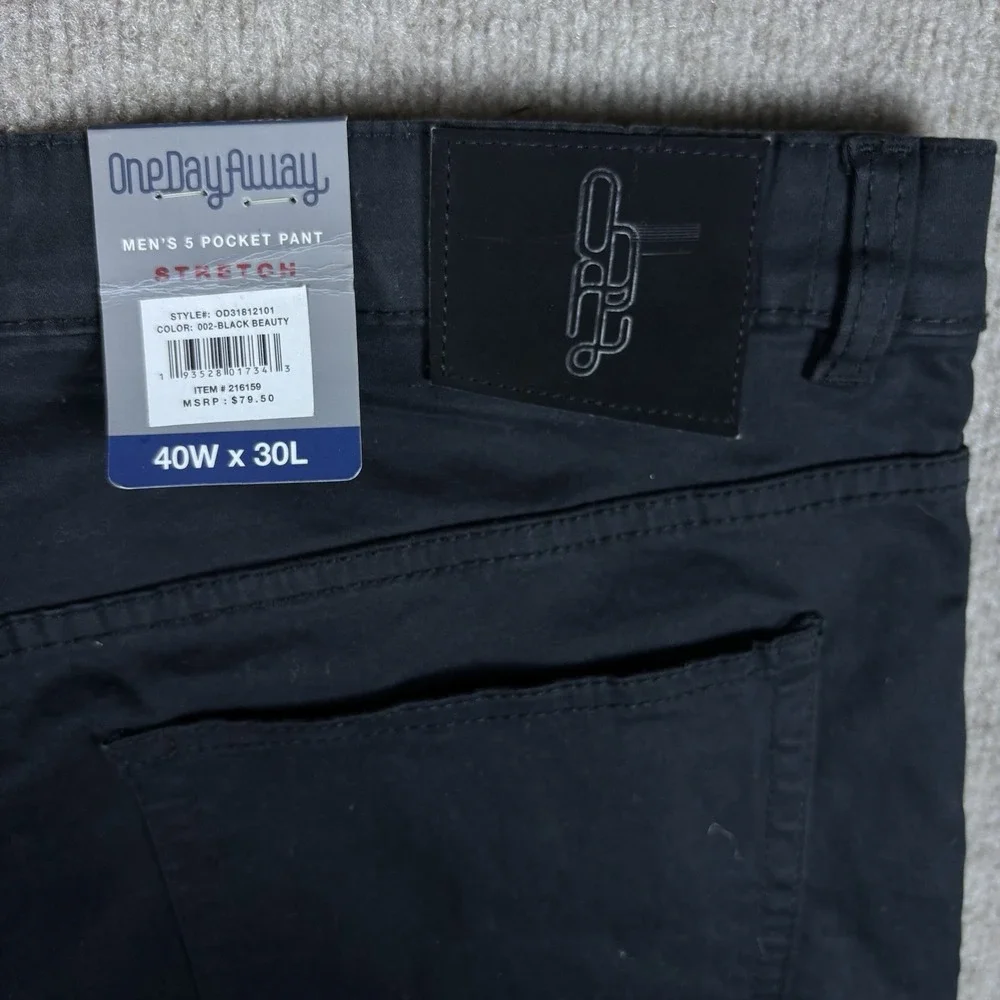 OneDayAway Men's 5 Pocket Stretch Pants Black 40x30 Regular Fit NWT